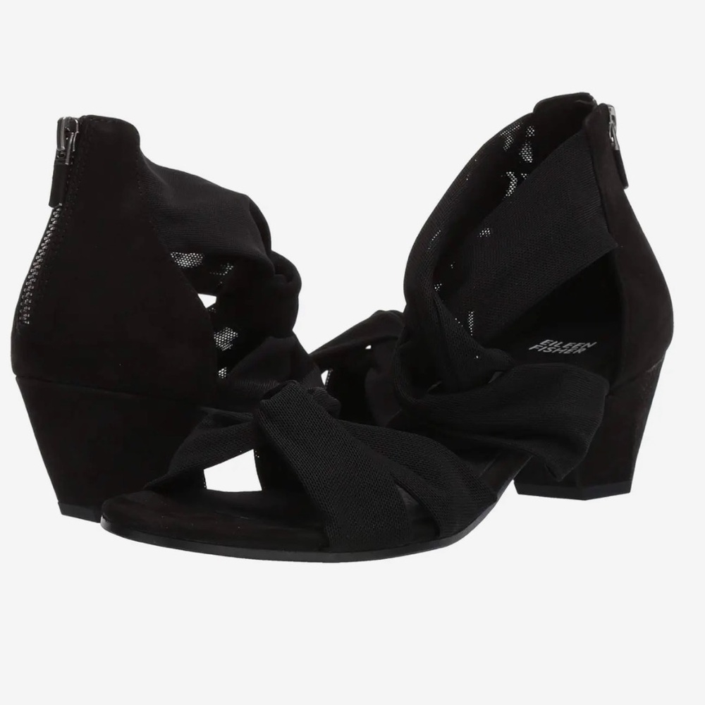Eileen Fisher Joy  Twist Strappy Black Heeled Sandals